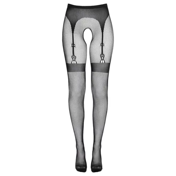 Cottelli Legwear - sieťované pančuchy s otvorom - čierne S-L