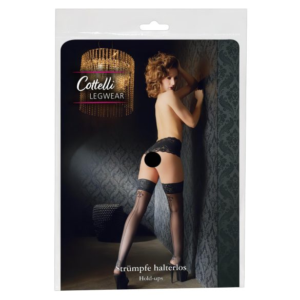 Cottelli - pančuchy s kvetinovým vzorom a pruhmi (čierne) - 3