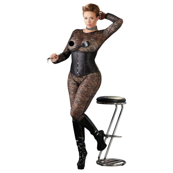 Cottelli - dámsky korzet plus size - saténový - čierny - 4XL