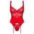 Obsessive Amor Cherris – set čipkovanej spodnej bielizne s podväzkom (červená) - L/XL