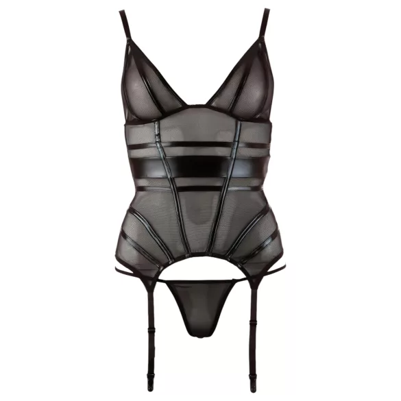 Cottelli - dámske priesvitné tričko - lesklé pruhy - čierne - XL