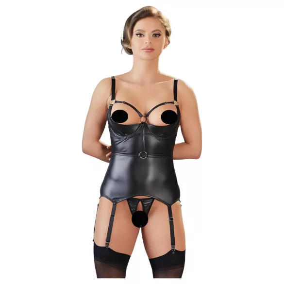 Cottelli Bondage - lesklý výťah pod prsia s putami (čierny)