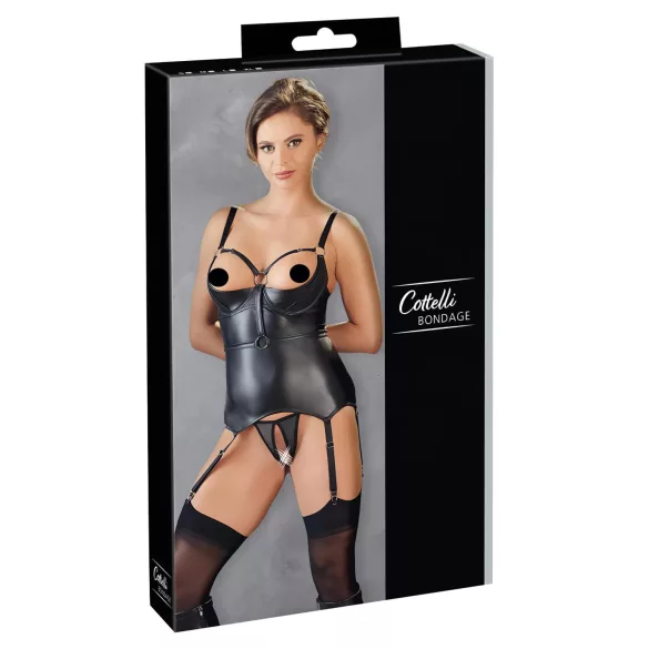 Cottelli Bondage - lesklý výťah pod prsia s putami (čierny) - L
