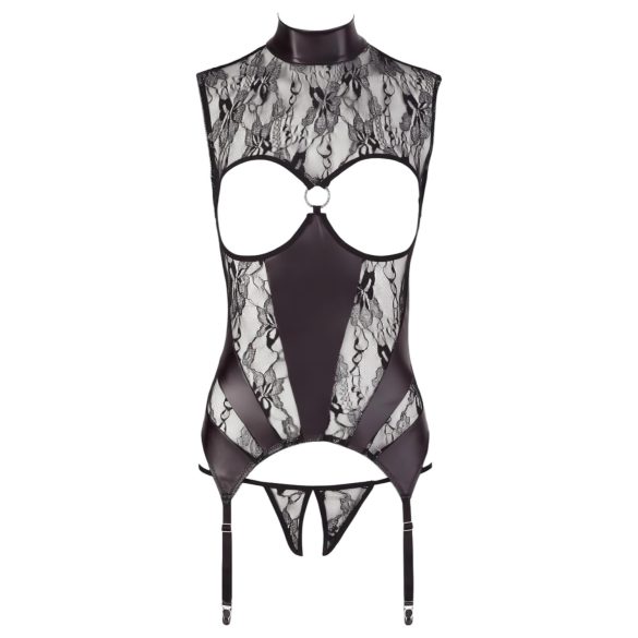 Abierta Fina - žiarivý čipkovaný otvorený vrch (čierny) - L