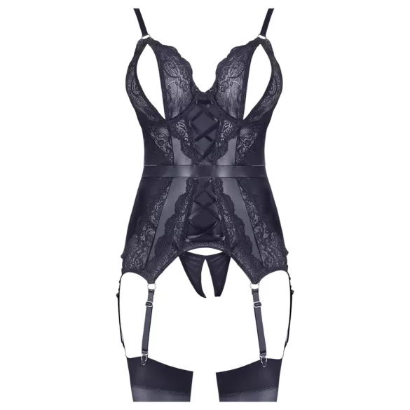 Cottelli - čipkovaný otvorený top a tanga - čierna - L