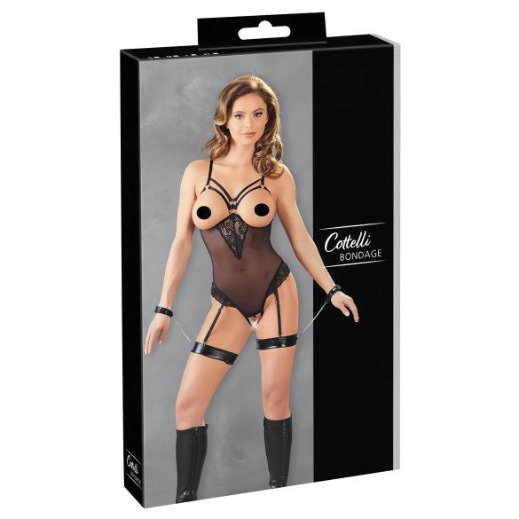 Cottelli Bondage - kovový krúžok body a putá na ruky (čierne) - XL