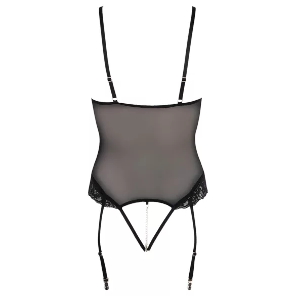 Cottelli Bondage - body s kovovými krúžkami a putami na ruky - čierna - XL