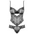 Obsessive Alluria - kvetinové čipkované body (čierne) - L/XL