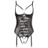 Abierta Fina - Iskrivé čipkované body s otvorom (čierne) - 85B/L