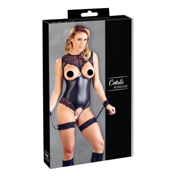 Cottelli Bondage - Lesklé body s otvorom a putami (čierne) - L