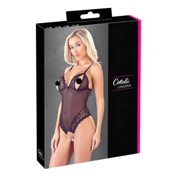 Cottelli - čipkované, perlové otvorené body (čierne) - L