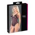 Cottelli - čipkované, perlové otvorené body (čierne) - XL