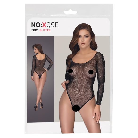 NO:XQSE - trblietavé sieťované body s dlhým rukávom - čierne (S-L)