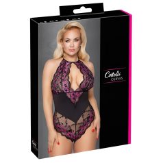   Cottelli Plus Size - body s kvetinovým vzorom - čierna/fialová - 2XL
