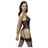 Cottelli - čipkované otvorené body s podväzkami (čierne) - M