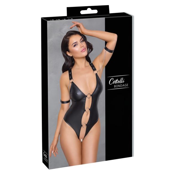 Cottelli Bondage - lesklé otvorené body s krúžkami (čierne) - M