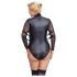 Cottelli Bondage Plus Veľkosť - body s čipkovanými rukávmi (čierne) - 2XL
