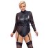 Cottelli Bondage Plus Veľkosť - body s čipkovanými rukávmi (čierne) - 3XL