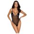 Cottelli - vyšívané, otvorené čipkované body (čierno-fialové) - XL