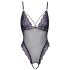 Cottelli - vyšívané, otvorené čipkované body (čierno-fialové) - XL