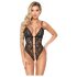 Abierta Fina - otvorený čipkový body so štrasom (čierny) - XL