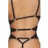 Abierta Fina - otvorený čipkový body so štrasom (čierny) - XL