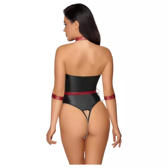 Cottelli Bondage - lesklý body a putá na ruky - čierna