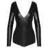 Noir - Lesklé dlhé rukávy body (čierne) - XL