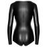 Noir - Lesklé dlhé rukávy body (čierne) - XL