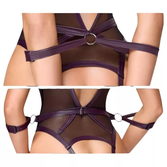 Cottelli Bondage - otvorený body s putami na ruky - čierny - XL