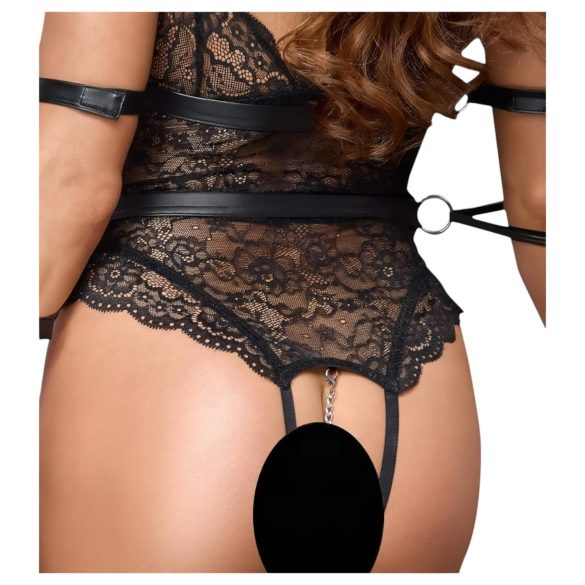 Cottelli Bondage - otvorený čipkovaný body - čierny