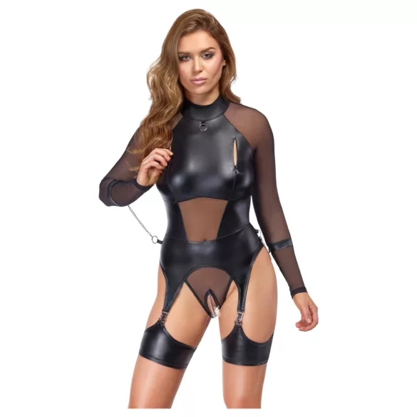 Cottelli Bondage - dámske priesvitné tričko s putami - čierne - L