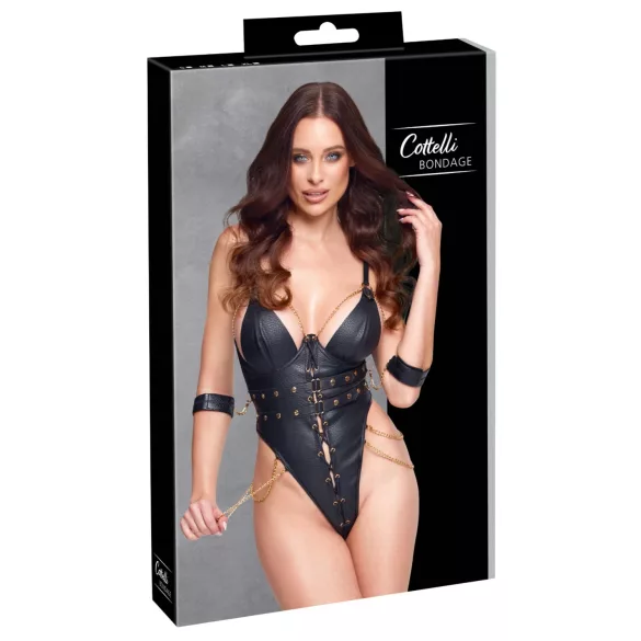 Cottelli - bondage body s reťazami (čierny) - M