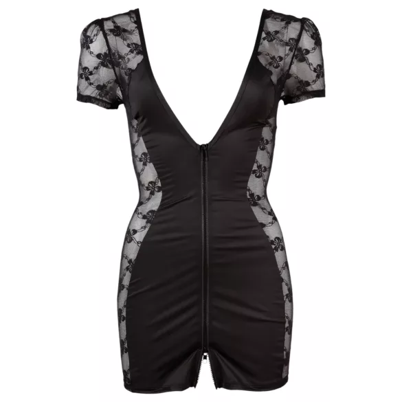 Cottelli - erotické šaty s mašľou a čipkou - čierne - L