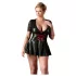 Cottelli Plus Size - lesklé šaty s červeným korzetom - čierne - XXL