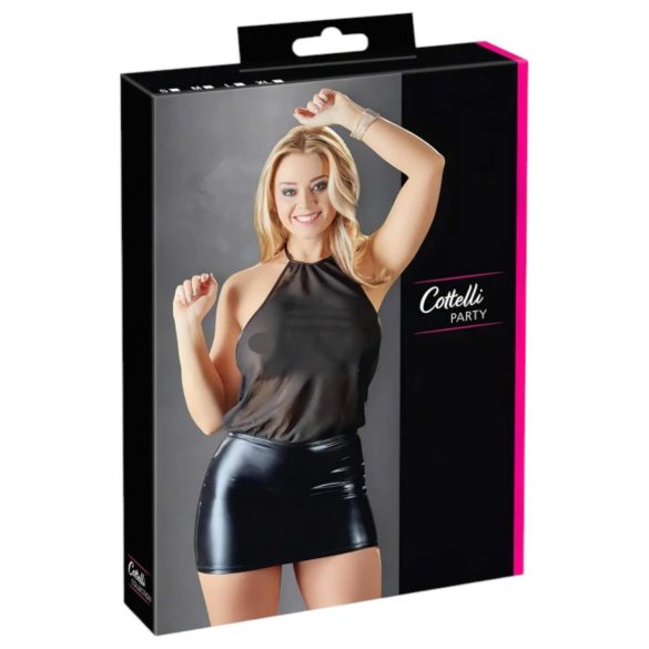 Cottelli - erotické šaty - lesklý šifón - čierne - L