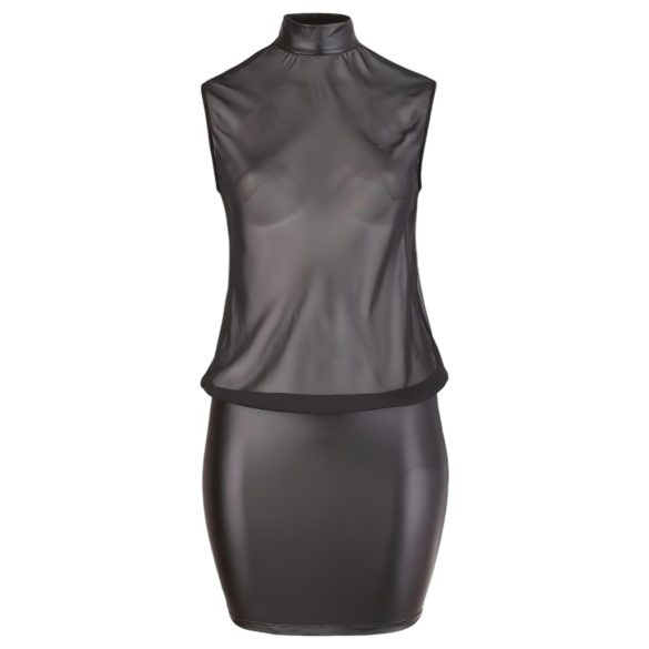 Cottelli Plus Size - erotické šaty - lesklý šifón - čierne