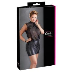   Cottelli Plus Size - erotické šaty - lesklý šifón - čierne - 4XL