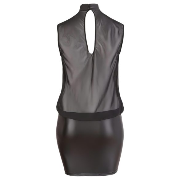 Cottelli Plus Size - erotické šaty - lesklý šifón - čierne - 4XL