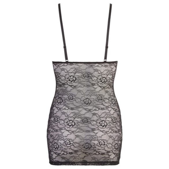 Cottelli - erotické čipkované šaty - lesklé pruhy - čierna