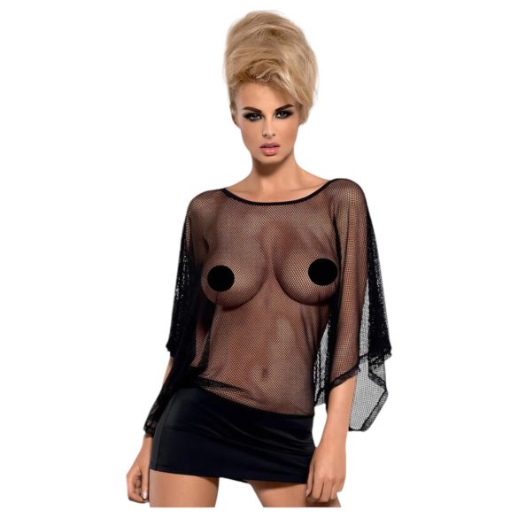 Obsessive Punker - priehľadné mini šaty a tangá (čierne) - L/XL