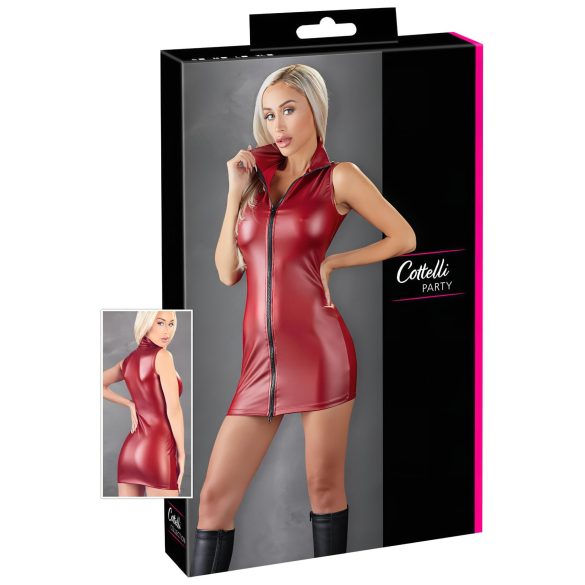 Cottelli Party - lesklé šaty bez rukávov so zipsom (červené) - XL