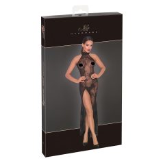   Noir - dlhé priehľadné šaty s kvetinovým vzorom - čierne