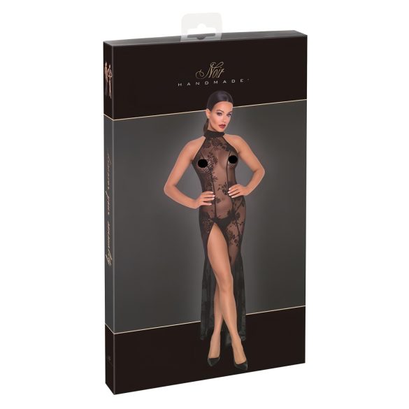 Noir - dlhé priehľadné šaty s kvetinovým vzorom - čierne - M