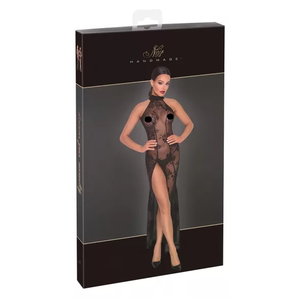 Noir - dlhé priehľadné šaty s kvetinovým vzorom - čierne - XL