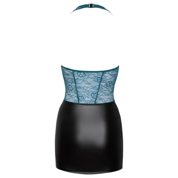 Cottelli - lesklé čipkované šaty so šnurovaním - čierna/zelená