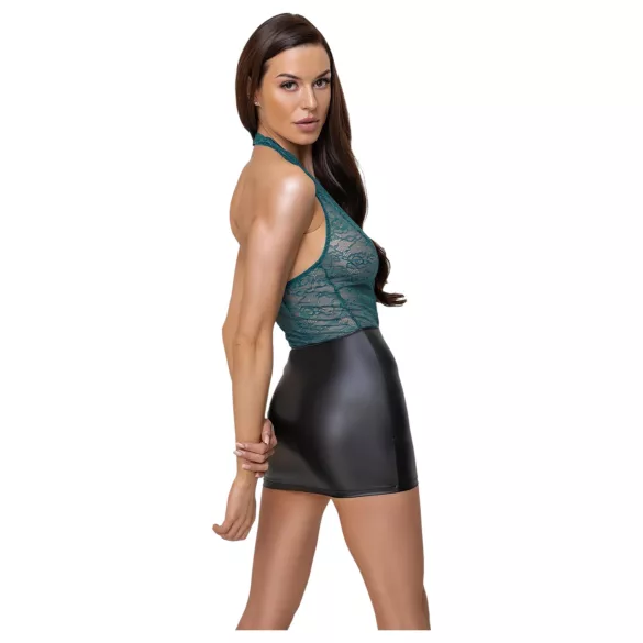 Cottelli - lesklé čipkované šaty so šnurovaním - čierna/zelená - L