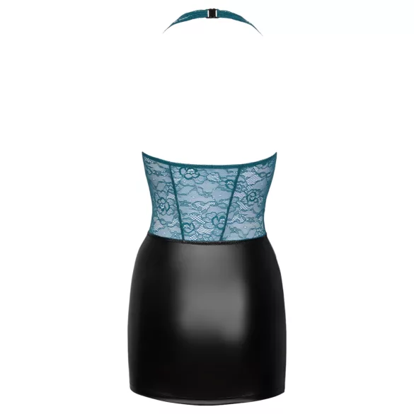 Cottelli - lesklé čipkované šaty so šnurovaním - čierna/zelená - XL