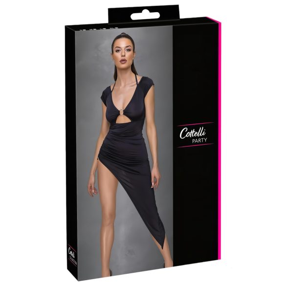 Cottelli Party - sexy asymetrické mini šaty s krúžkami - čierne - M