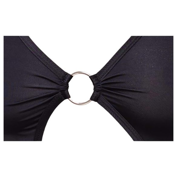 Cottelli Party - sexy asymetrické mini šaty s krúžkami - čierne - L